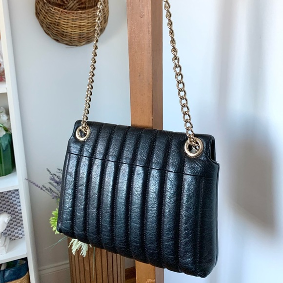Kate Spade Evangeline Black Quilted Leather Bag Gold Chain - Picture 8 of 16